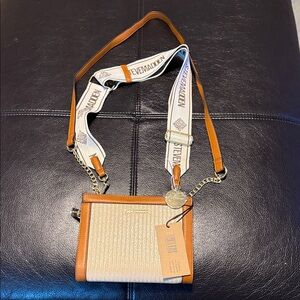 Steve Madden Natural Woven Crossbody with Tan Trim